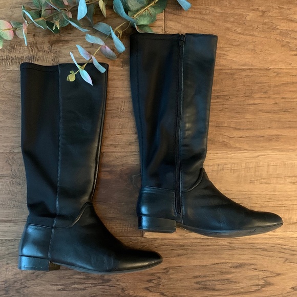 Nine West Shoes - Nine West Black Cloth Leather Low Heel Side Zipper Riding Boots Winter Fall